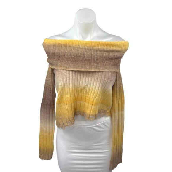Commense Beige Yellow Wool Ombre Off The Shoulder Knit Long Sleeve Sweater Top S - Picture 4 of 7